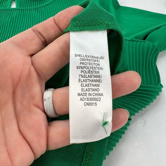 Adriana Papell Pleated Georgette Crepe Blouse Kelly Green Keyhole Blouse Small - Picture 8 of 12